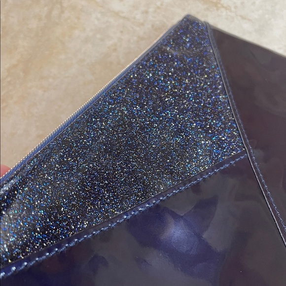 Lancome Paris Navy Blue Cosmetic Bag Glitter Patent Makeup Pouch Case - Picture 11 of 12